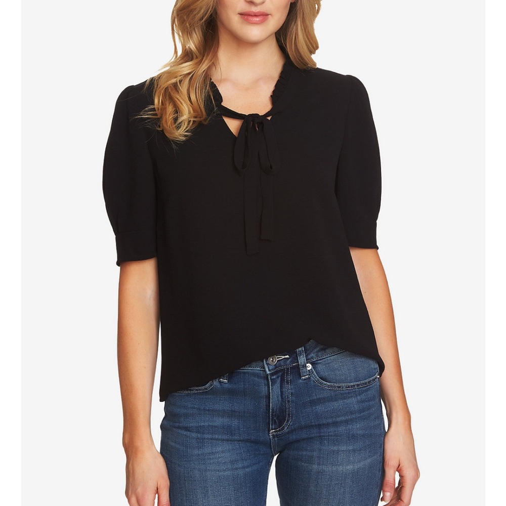 Ce Ce V-Neck Tie Front Blouse Black Medium